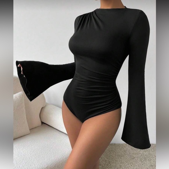Elegant Black Long Sleeve Women's Bodysuit Top - Picture 14 of 16